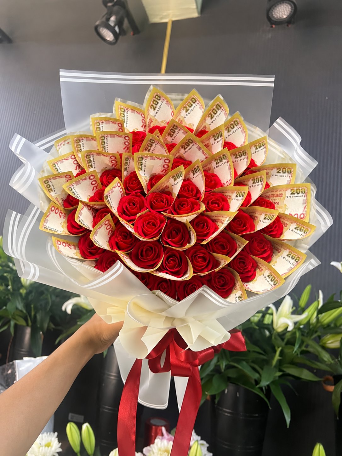 Crimson Money Rose Bouquet